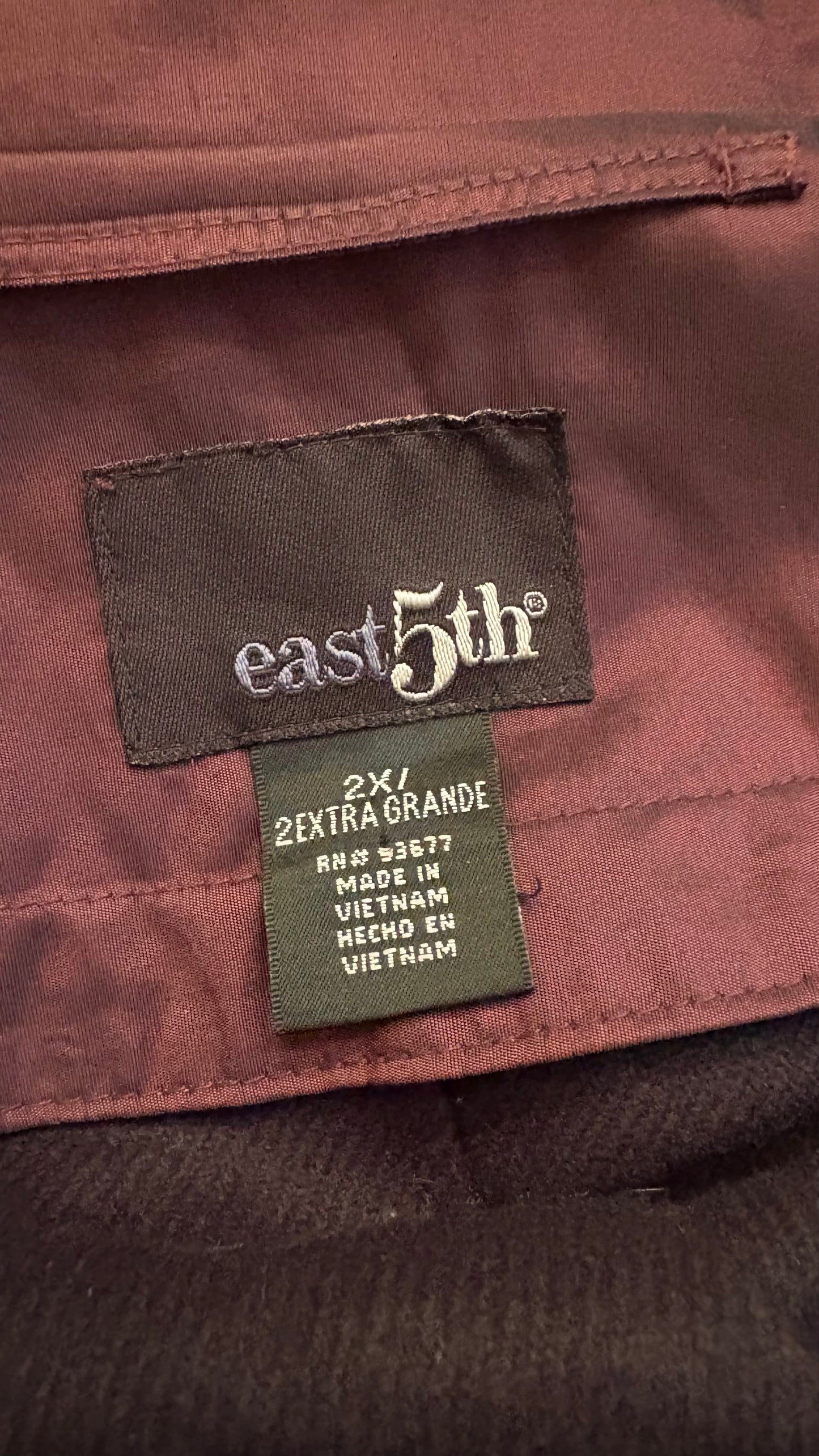 raincoat double breasted size 2X East 5th zip out lining burgundy
