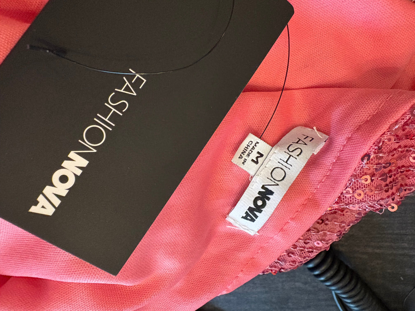 pink sequin one shoulder dress by Fashion Nova medium with brand tag