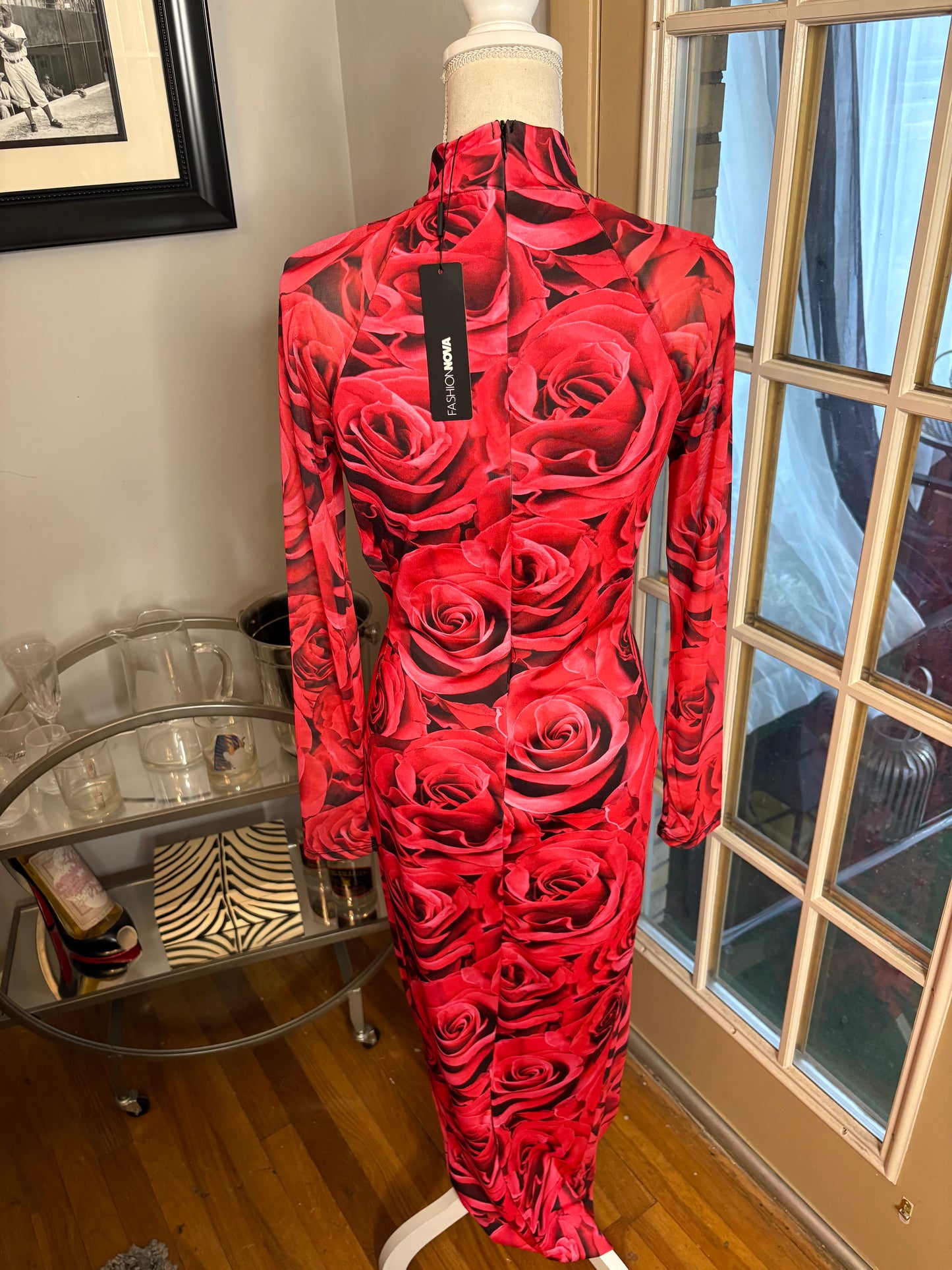 Red roses print dress by Fashion Nova best for size large
