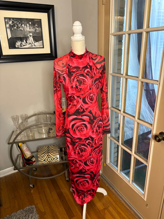Red roses print dress by Fashion Nova best for size large
