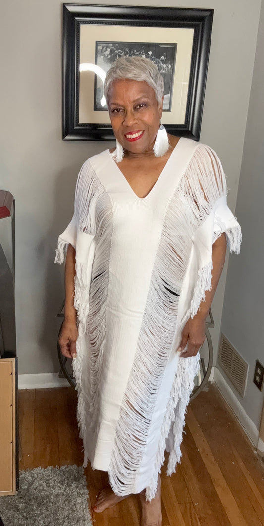 white distressed  dress  /cover up size large