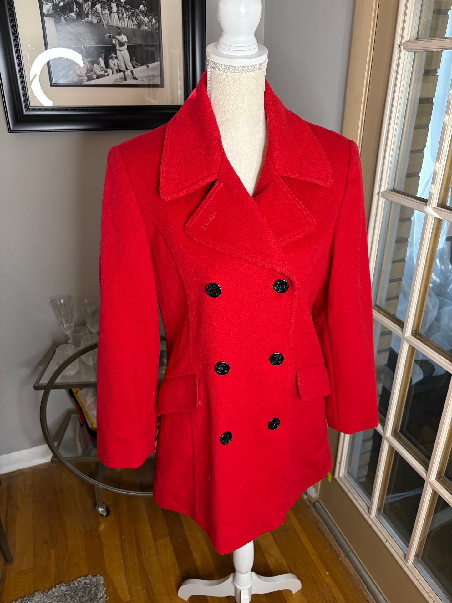 Red wool pea coat size 6