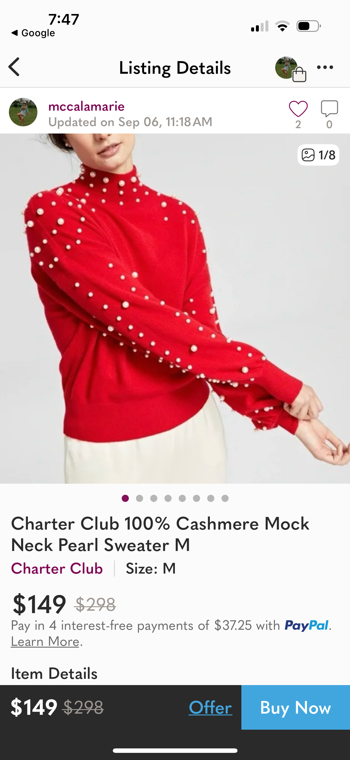 Red cashmere sweater medium