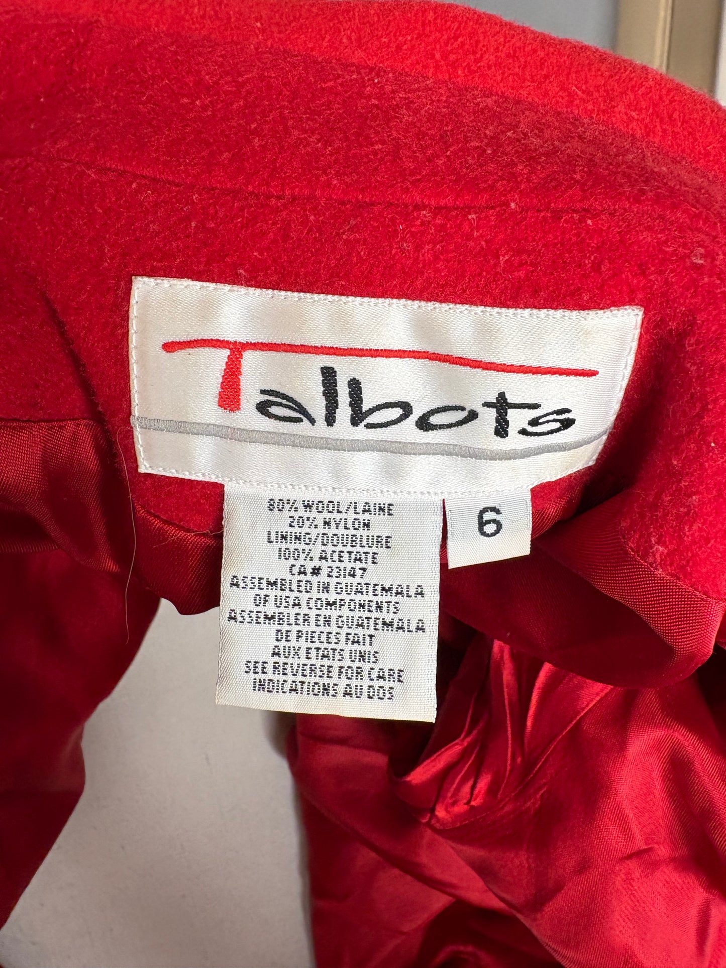 Red wool pea coat size 6