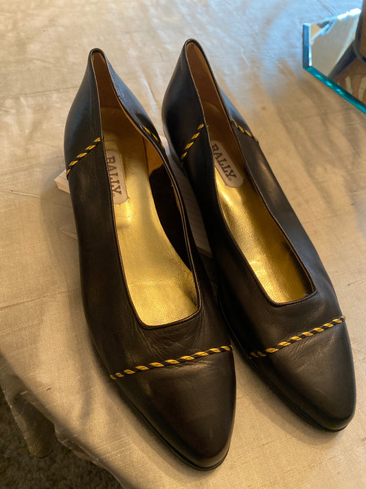 Bally leather wedge shoe size 11M black with gold trim