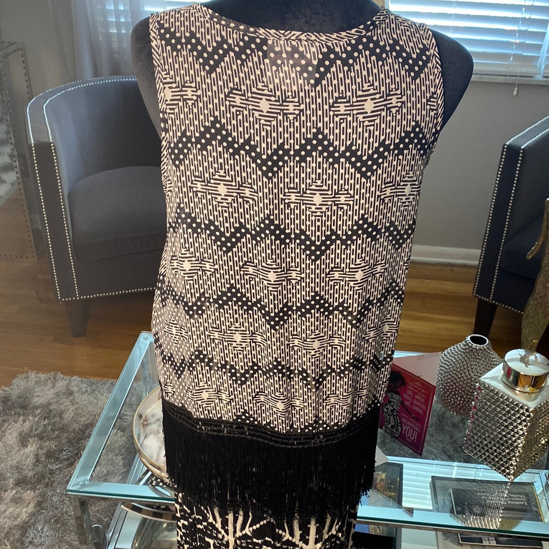 black and white top size small with black fringe