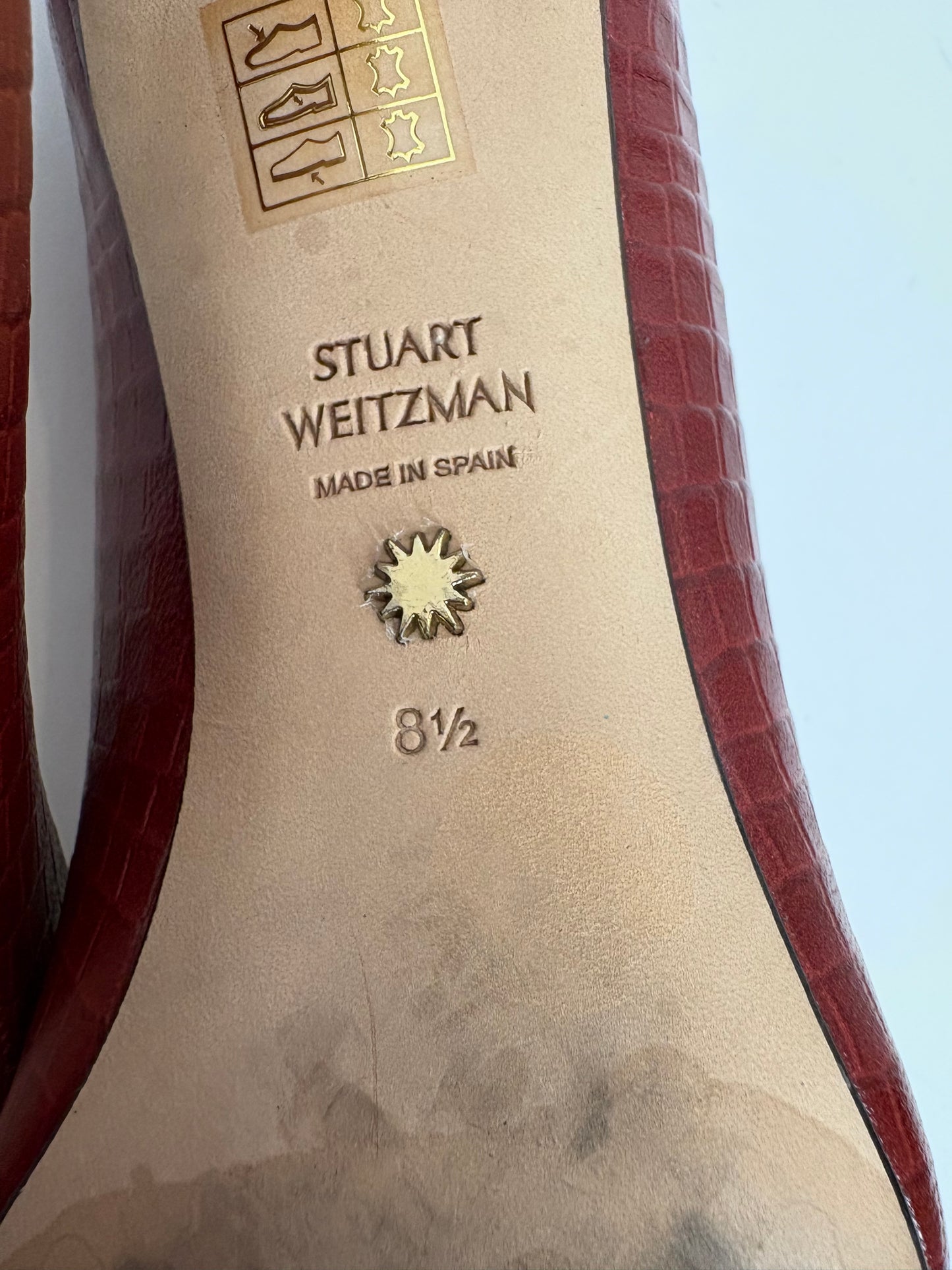 red Stuart Weitzman shoes 8.5 , three inch heel croc pattern