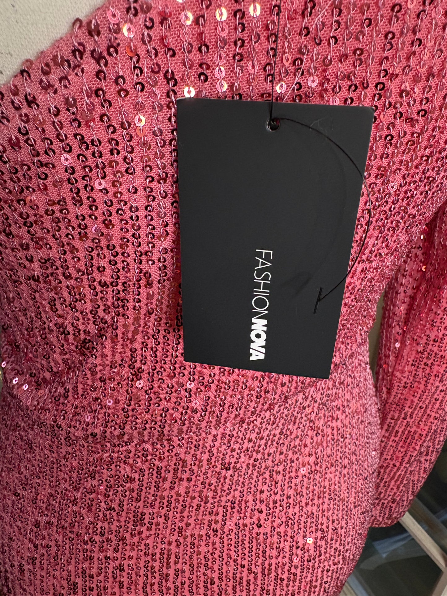 pink sequin one shoulder dress by Fashion Nova medium with brand tag