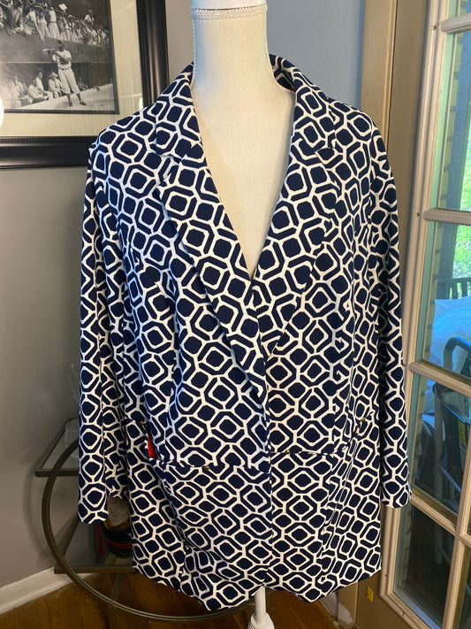 Catherine’s black label, blazer navy blue and white 2X