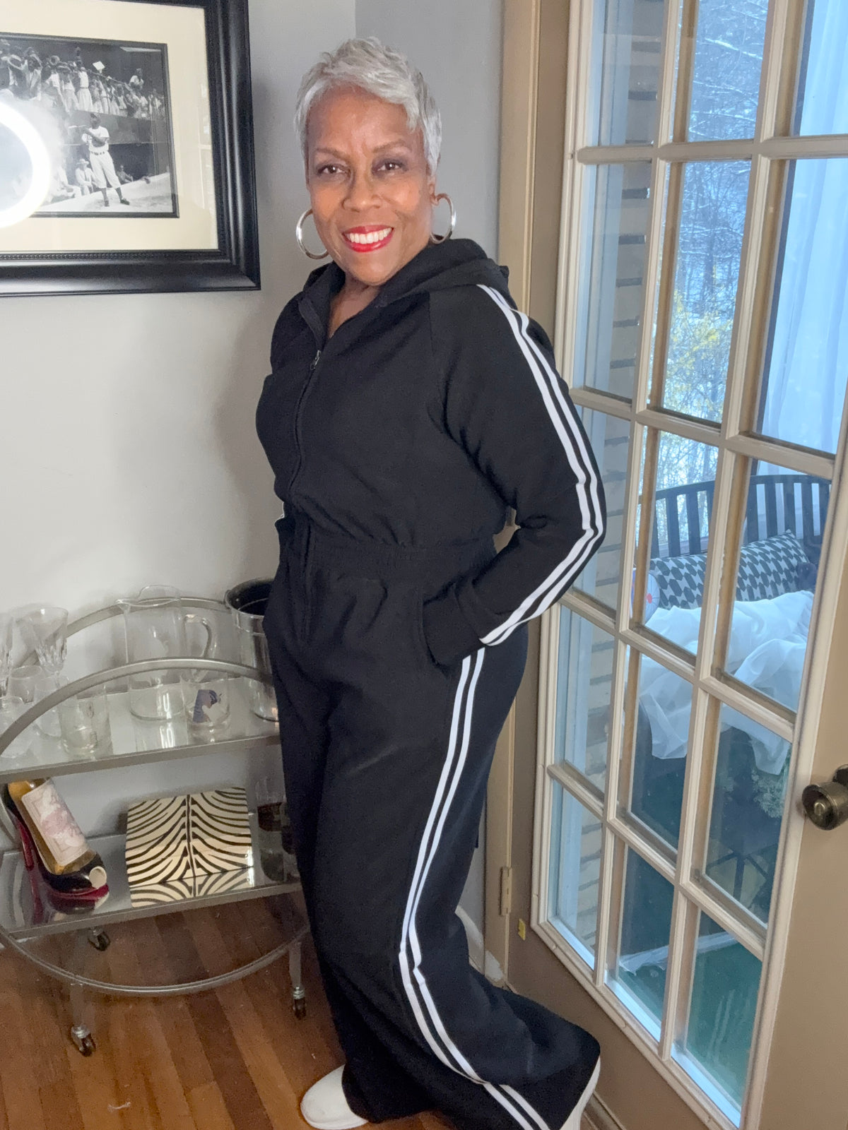 black hooded jumpsuit long sleeve  zip front size small