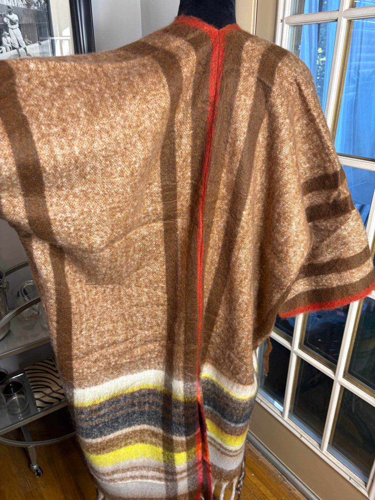 brown plaid kimono w fringe OSFM