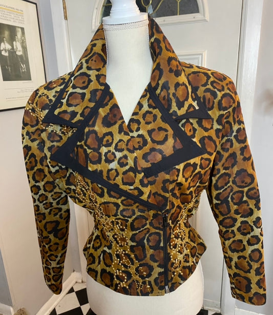 animal print vintage jacket size small Cache padded shoulders