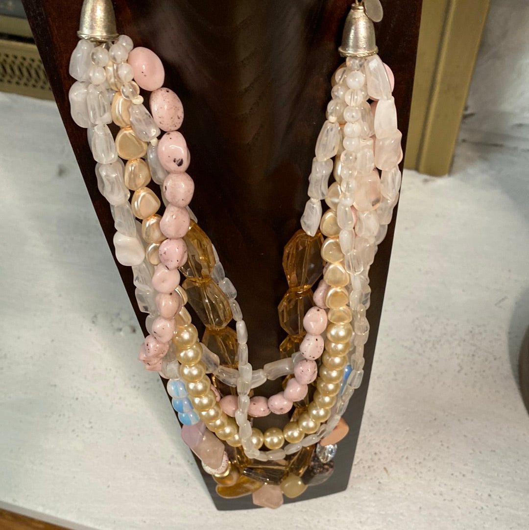 Pink multi strand beaded necklace
